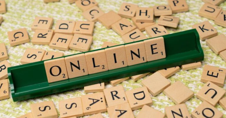 Online Presence - The word online is spelled out with scrabble tiles
